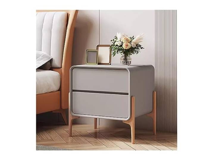 YANG11FAN Vielseitig Minimalistischer Schlafzimmer-Nachttisch kleine Schrank mit Doppelschubladen(Light gray,Klein)