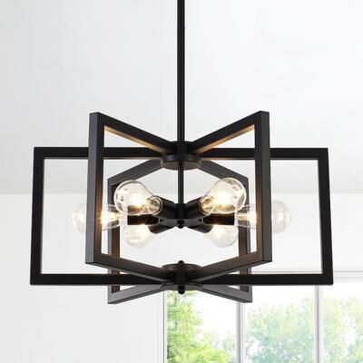 6 Light Simple Modern Chandelier Adjustable Height Light Bulb Not Included