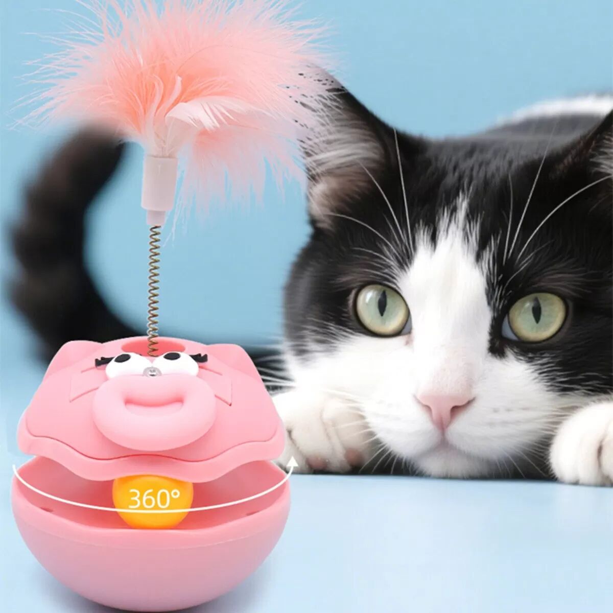 INF Interaktives Taumel-Katzenspielzeug mit Glocke und Feder, kompatibel mit allen Katzen Rosa
