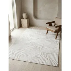Teppich Kurzflor ILLER in Creme, mit 3D-Design, aus Jute, 80 x 150 cm