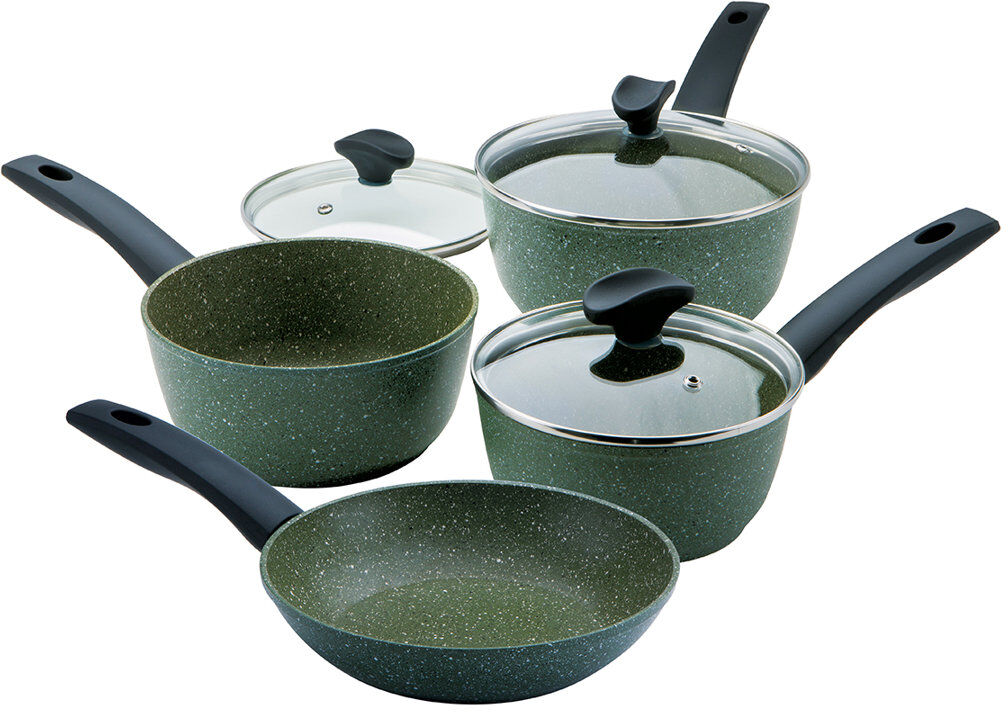 Prestige Presitge Eco Plant Based Non Stick 4 Piece induction Saucepans with Toughened Glass Lids (16/18/20cm) and 1 X 24cm Non-Stick induction Frypan - Recycl Green 7