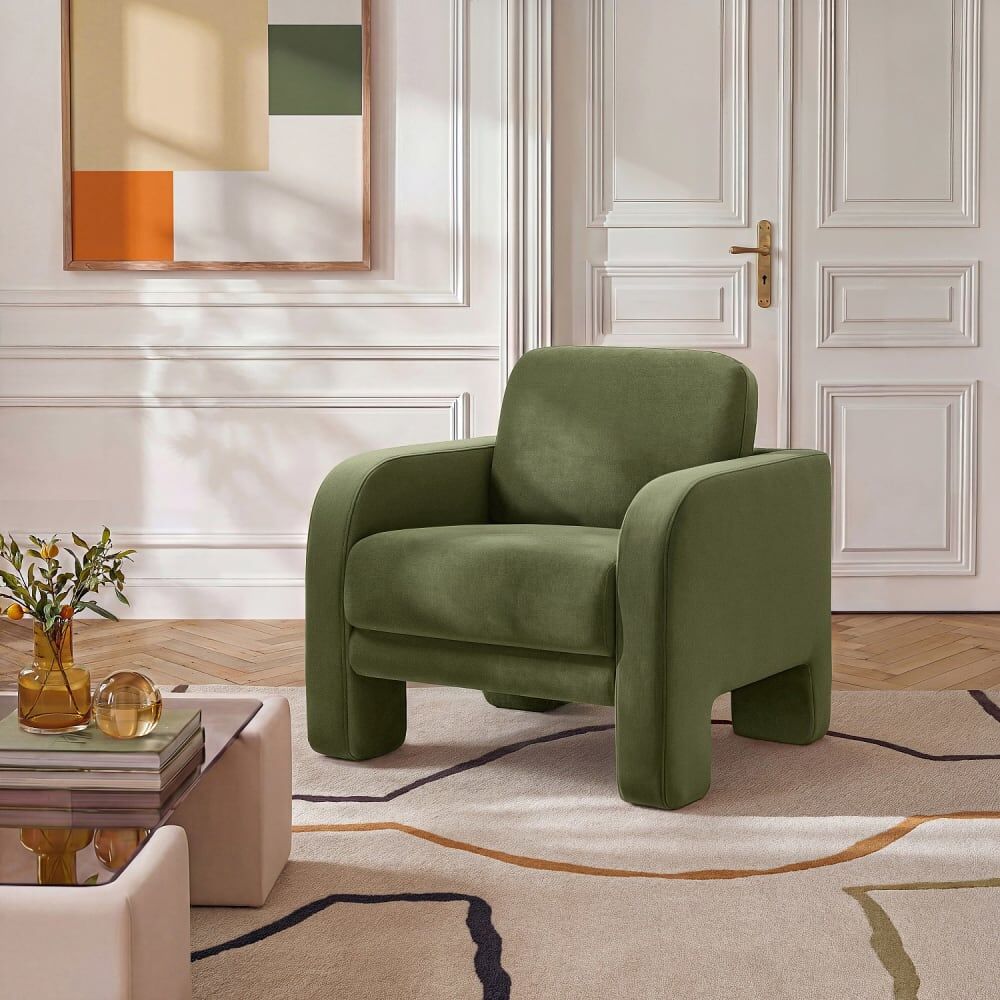 Habitat Fauteuil en velours - vert kaki Vert 86x84x81cm