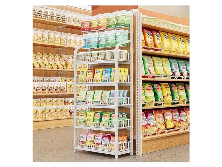 Regal für den Einzelhandel, Supermarkt-Gemüseregale, 4 5-lagige Supermarkt-Regal, Snack-Organizer, Stahl-Einzelhandelsständer für Produkte/Süßigkeiten/Kartoffelchips, Heimki, 5 Etagen, Weiß, L 50 cm