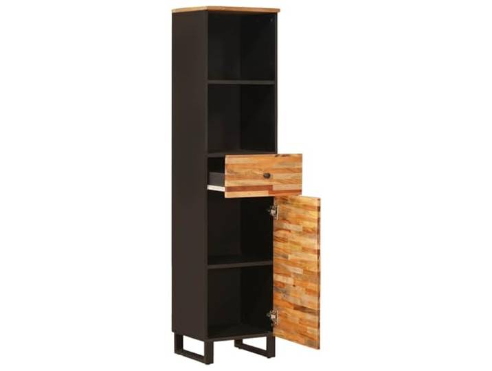 Badezimmermöbel aus massivem Mangoholz, Eiche handgefertigt, 38 x 33 x Massives Mangoholz, Beine aus Metall, 1 Schublade, 1 Tür, 1 Einlegeboden, nur für den Innenbereich, Montage erforderlich