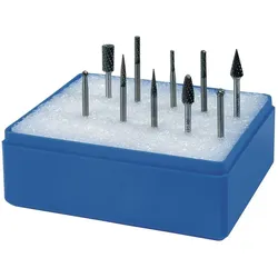 Tecwerk, Fräser, Kleinfrässtiftesatz Schaft-Ø 3 mm 10-teilig Hartmetall Verzahnung Kreuz Kunststoffkassette