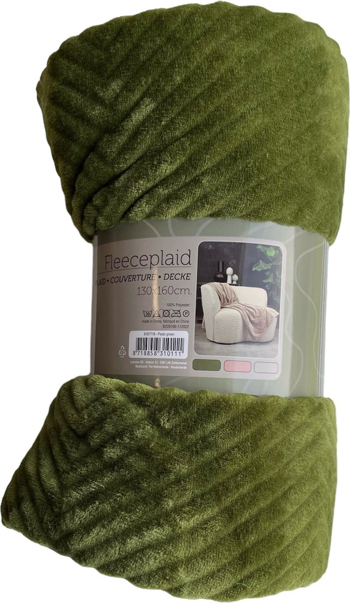 Unique Living Plaid Tom - Pesto groen - Zachte deken - 130 x 160 cm