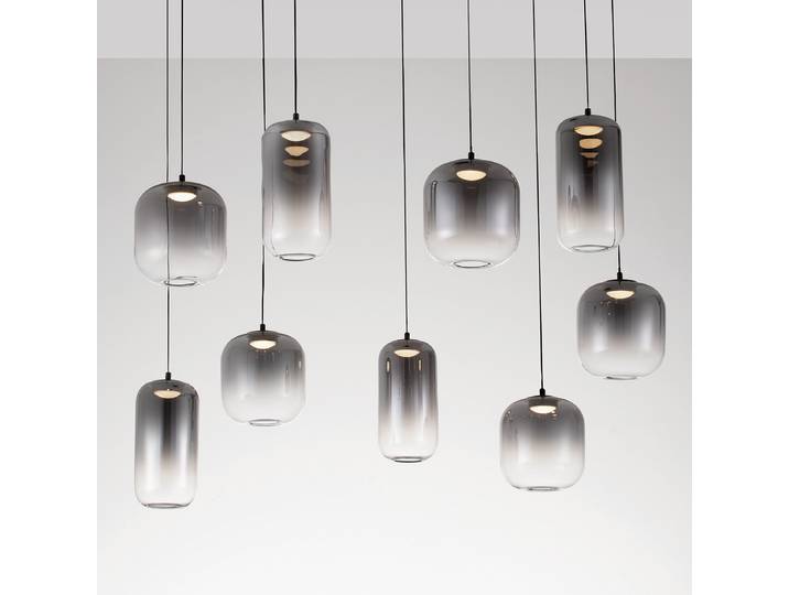 Suspension Aelia type D Ø 82cm Gris/Gris 9 aluminium / verre fumé LED non-remplaçables Module LED