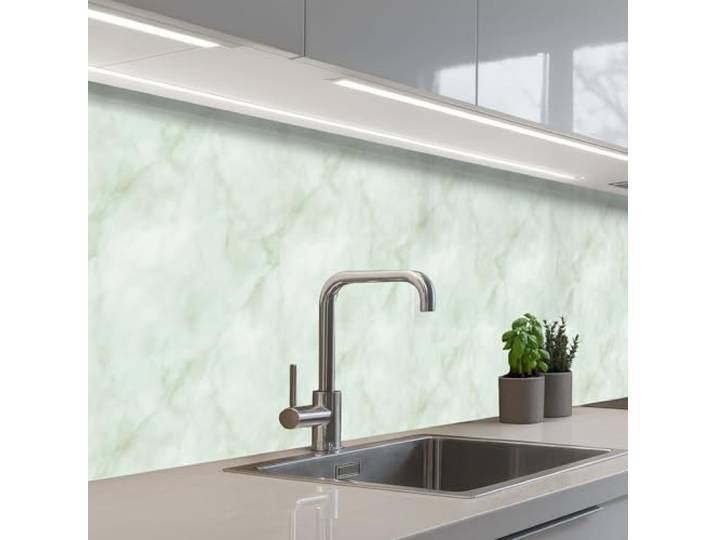 KitchenYeah© Rückwand Küche Rückwandschutz Selbstklebend Spritzschutz 80x400 cm - Küchenrückwand Küchenfront Küchen Selbstklebende Küchenrückwände Grün - Marmor - Fließende Adern