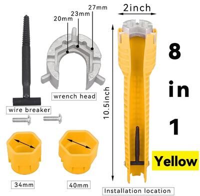 Uplift Treasures 8 In 1 Sink Faucet Wrench Plumbing Repair Tool 8 In 1 Yellow