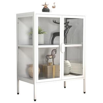 Standvitrine VCM "Stahl Glas Standvitrine Vitrine Schaukasten FlokaS", weiß, B:60cm T:35cm, Obermaterial: 100% Metall MT., Schränke, Standvitrine