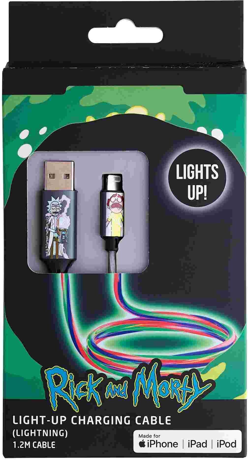 Lazerbuilt Rick and Morty Light-Up USB-A to Lightning Cable with Flowing LED Effect, 1.2m (MFi)