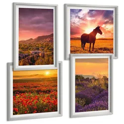 BILDER SET 4er Set - 50x50 cm & 40x60 cm Silberner Rahmen - Berglandschaft Rosslavendel