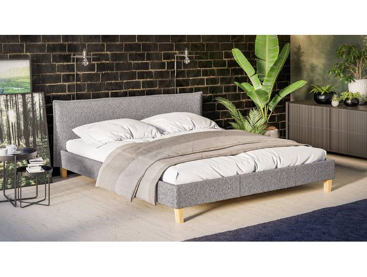 S-Style Möbel Gabriella - Polsterbett Boucle Stoff Füße aus Massivholz - Grau