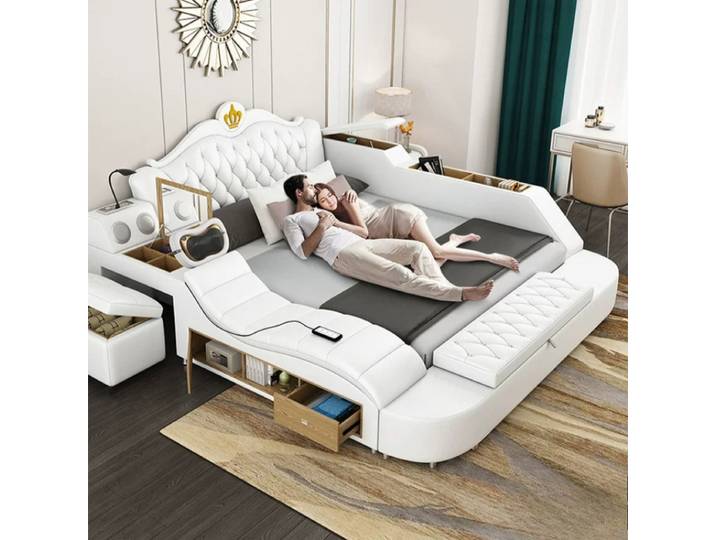 Lit King Size de Luxe 180x200 cm avec Plateforme de Rangement, Cadre de Lit Moderne Rembourré, Ensembles de Chambre Complètes, Vente de Déstockage de Meubles