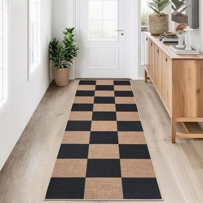 Garvee Square Checkerboard Pattern Easy Jute Area Rug