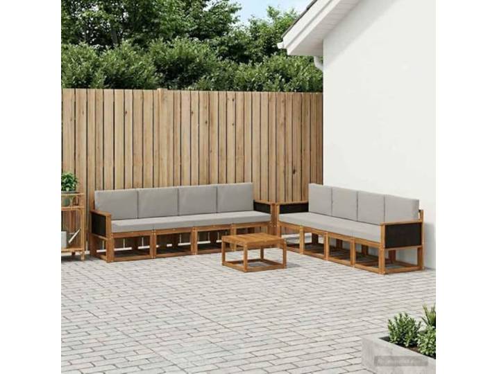 HFMDRMU Outdoor-Sofagarnitur mit Kissen 7-TLG., massives Akazienholz, Lattenrahmen in Brauntönen, modernes Design für Garten und Terrasse