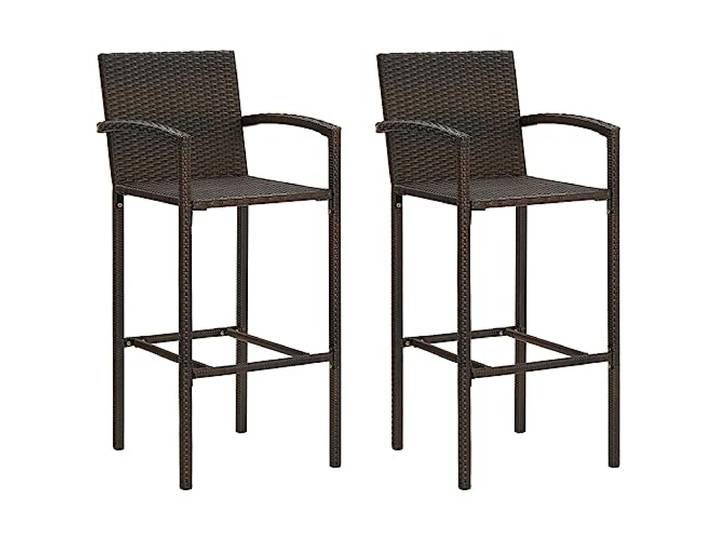 TEKGHUT Barhocker 2 STK. Braun Poly Rattan Wetterfest, Pulverbeschichteter Stahlrahmen, Armlehnen, Fußstütze, Leichtbauweise