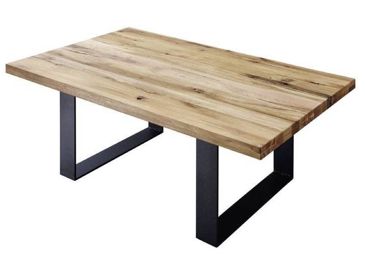 MASSIVMOEBEL24 Table basse 90x90 Chênes sauvage et lombard huilé Bois naturel MONTREUX #117
