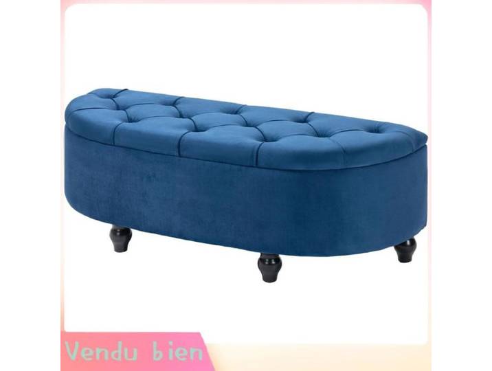 LIA Pouf coffre 2 en 1 demi-cercle velours bleu