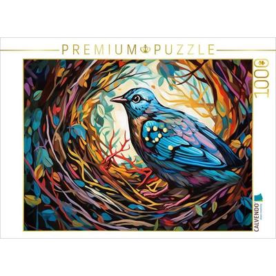 CALVENDO Puzzle Illustration eines Vogels im farbenfrohen Nest | 1000 Teile Lege-Größe 64 × 48 cm Foto-Puzzle für glückliche Stunden
