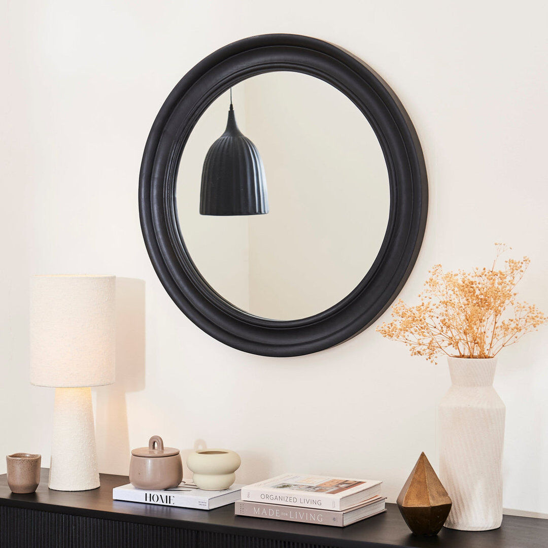 Lark Manor LANGTON 75cm Wooden Mirror Black 75cm H X 75cm W X 4cm D