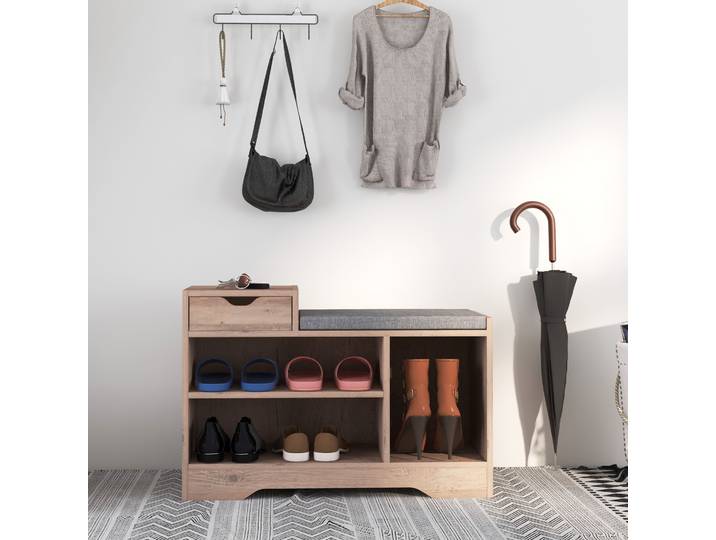 HOMCOM Banquette Chaussures Moderne Bois Gris avec 3 Étagères