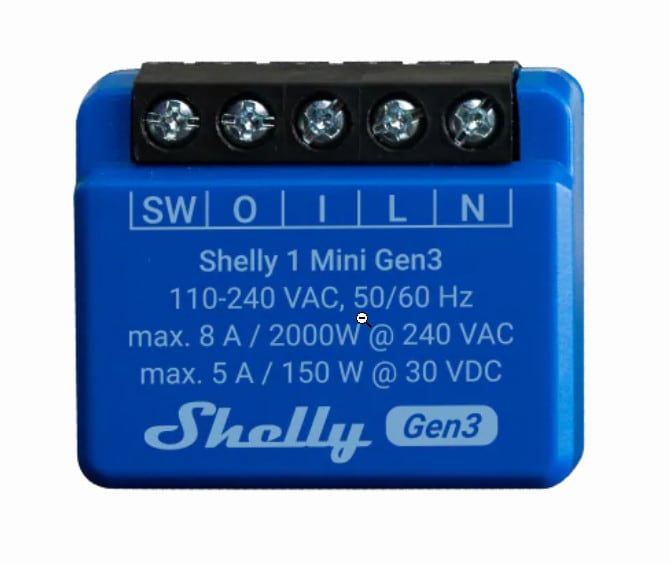 Shelly 1 Mini Gen3 Unterputz Relais max 8A 1 Kanal WLAN BT Shelly_1_Mini_G3