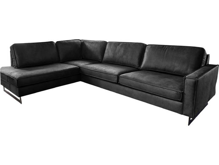 KAWOLA Ecksofa VILNIUS 3-Sitzer mit Recamiere links Lederfaserstoff schwarz