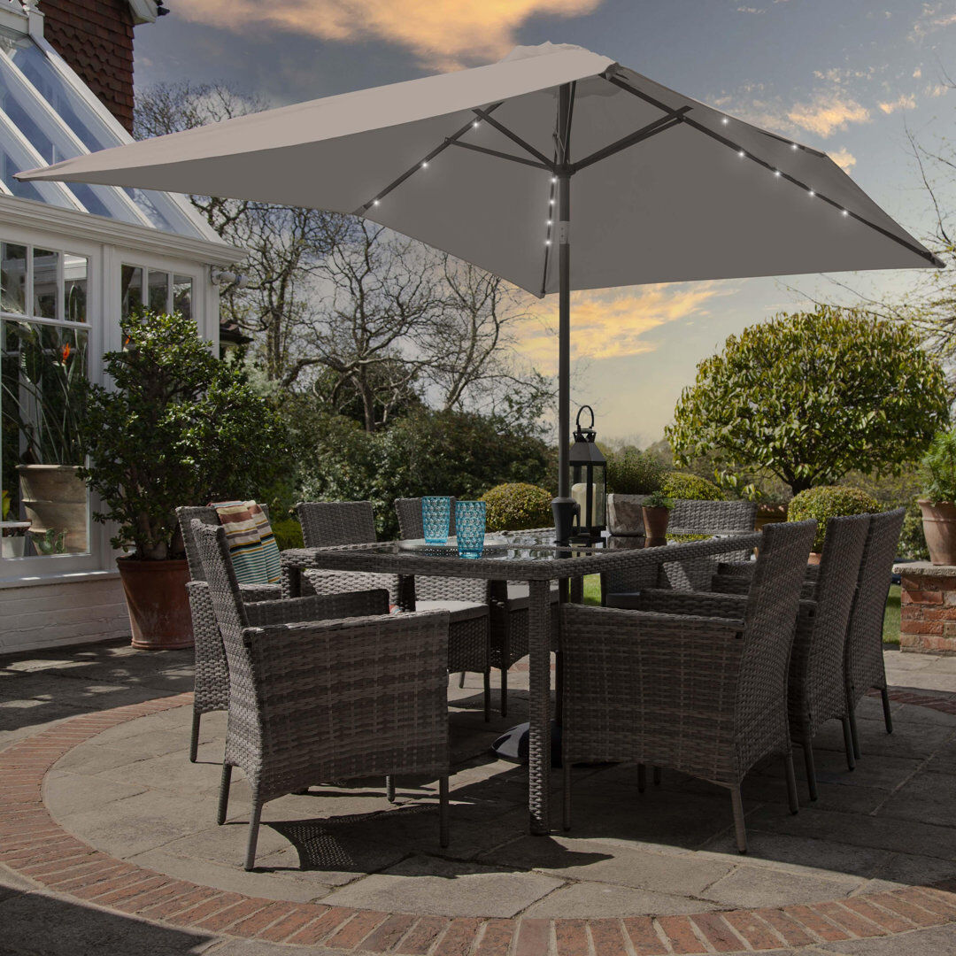 Latitude Run Ahmid 8 Seater Rattan Garden Dining Set with LED Premium Parasol & Cover Grey/Grey 8