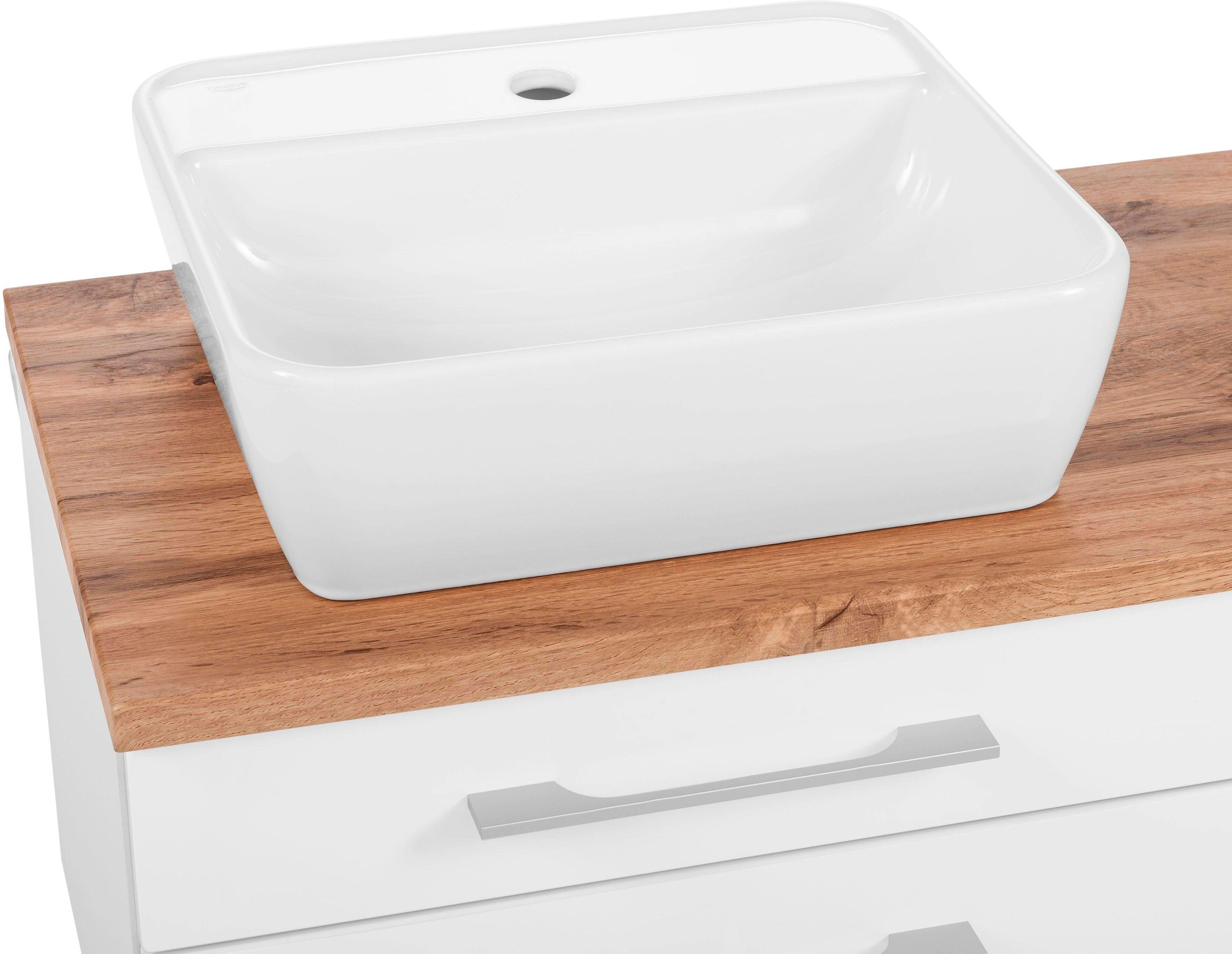 Badmöbel-Set WELLTIME "Davos", weiss (weiß), Becken links, Kastenmöbel-Sets, Badmöbel-Set, Spiegelschrank mit extra Regal weiß Becken links