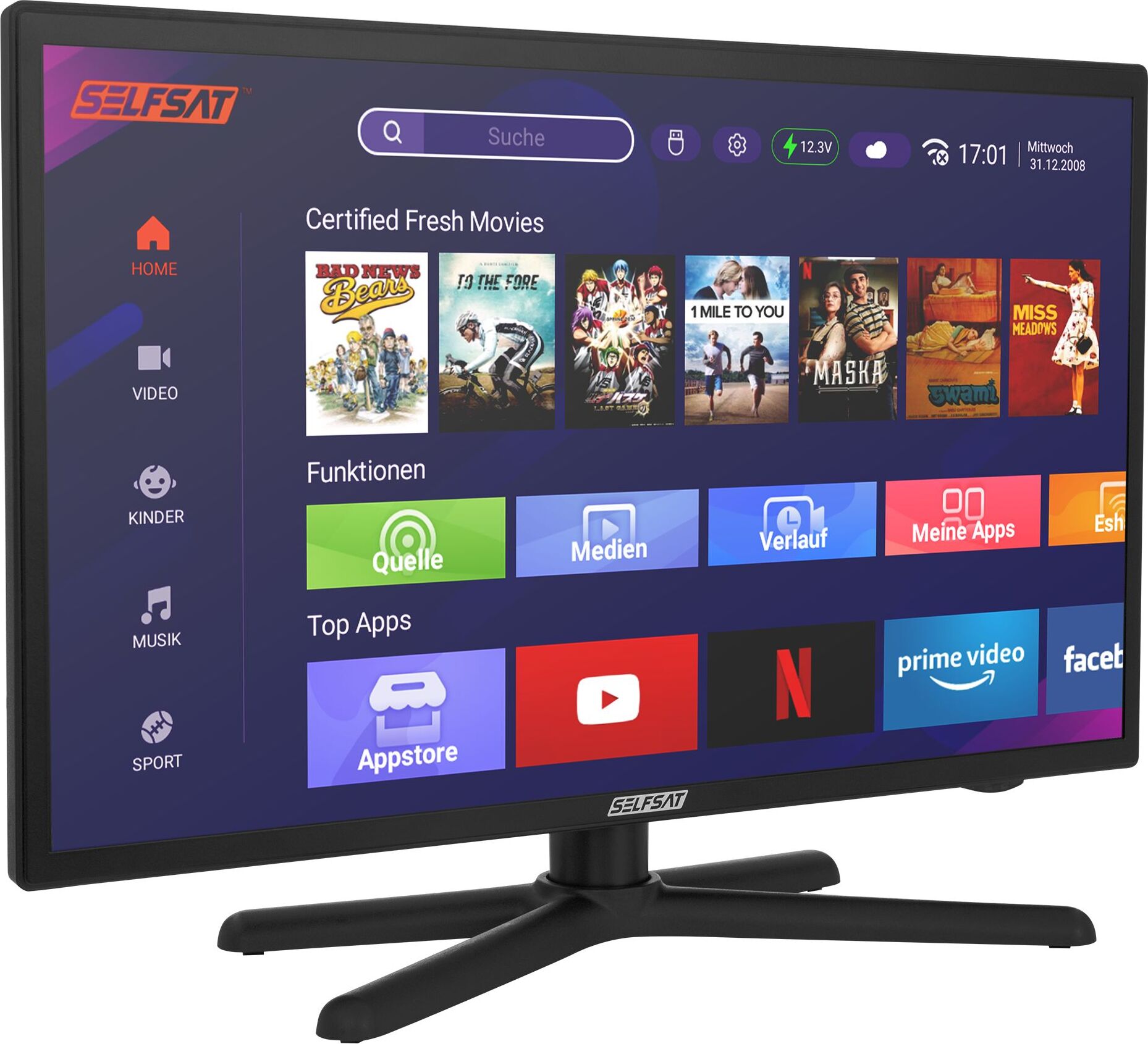 SELFSAT LED-TV Smart 1224, 61 cm (24"), , HD-Tuner, WLAN, Bluetooth