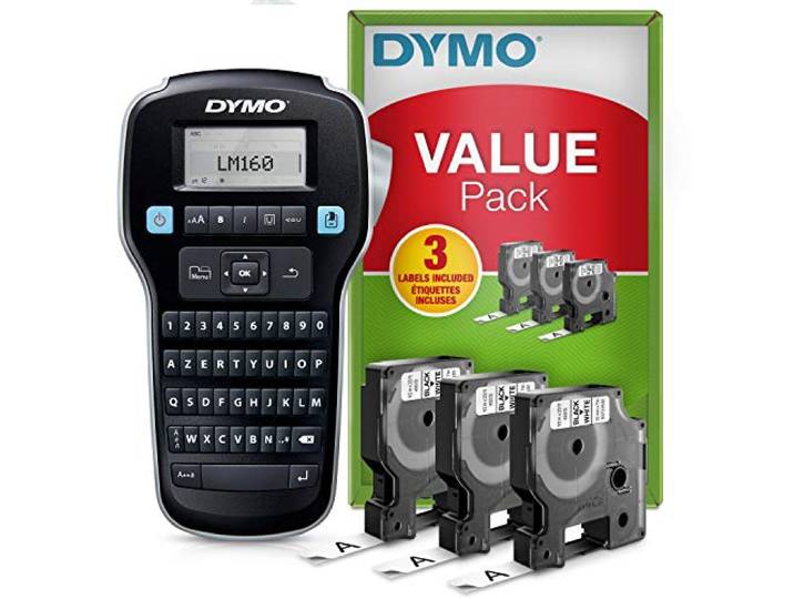 DYMO LabelManager 160 Étiqueteuse Portable\, 3 Rubans\, 12 mm\, Noir sur Blanc Kit de Démarrage\, Appareil de Marquage\, Impression Thermique d'Étiquettes Autocollantes\, 3 Cassettes de Recharge de 7 m
