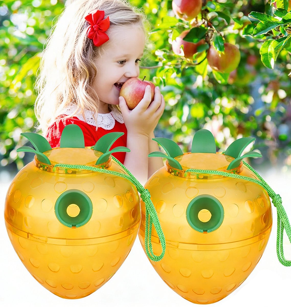 Fruitvliegjes Vanger 2 stuks - Geel - Aardbei Design - Milieuvriendelijke insectenval voor fruitvliegjes, wespen en hoornaars