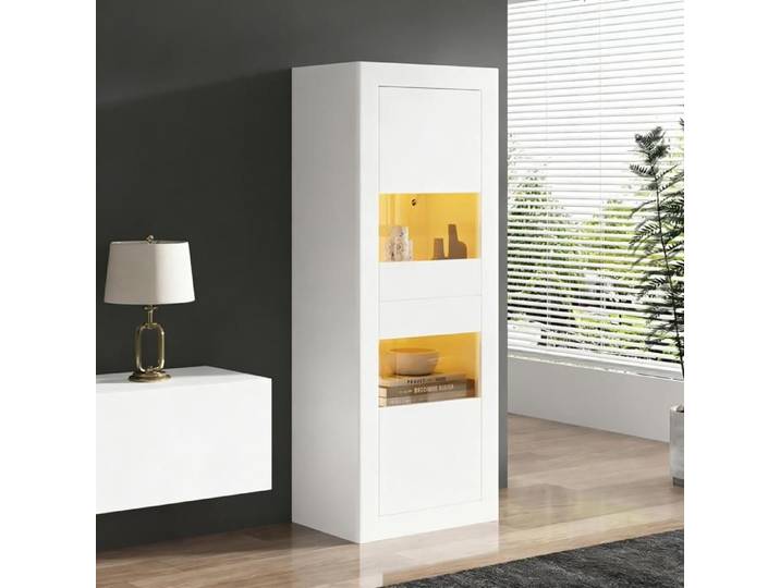 Vitrine blanche 61x42x162 cm Blanc panneau bois meuble vitrine rangement salon alimentation usb – livré avec un câble