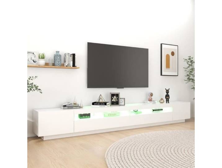 Meuble TV KIMISS Blanc avec lumières LED - 300x35x40 cm