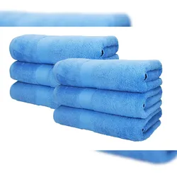 Betz 6 Stück Saunatücher Saunatuch Saunahandtuch Set Premium 100% Baumwolle Frottier XXL Badetuch Strandtuch Größe 70x200 cm Farbe hellblau