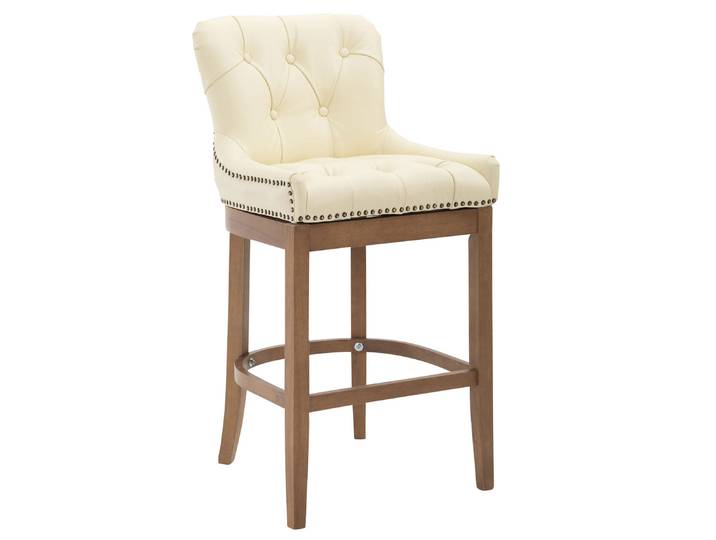TPFLiving Barhocker Wooden Luck Gestell Holz Antik-hell Echtleder - Creme