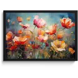POSTER MIT RAHMEN Blumen - Aquarell - Kunst - Botanisch - Natur 60x40 cm