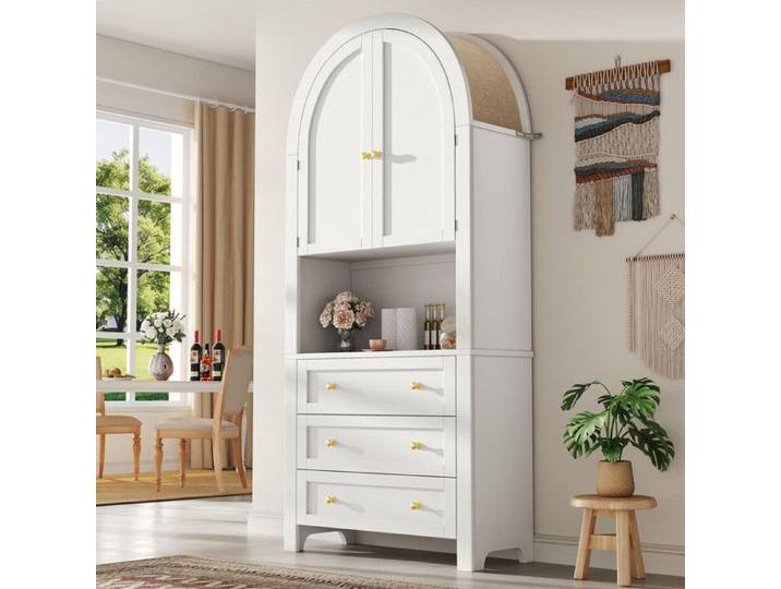 Armoire de rangement en arche avec tiroirs et portes Buffet a porte de rangement haute en arche autonome Buffet de cuisine