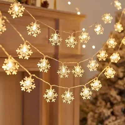 GlowBake Snowflake Fairy Lights, Snow LED String Lights USB & Battery Operated For Christmas, Bedroom, Garden, Tent Decor warm 10m 80leds