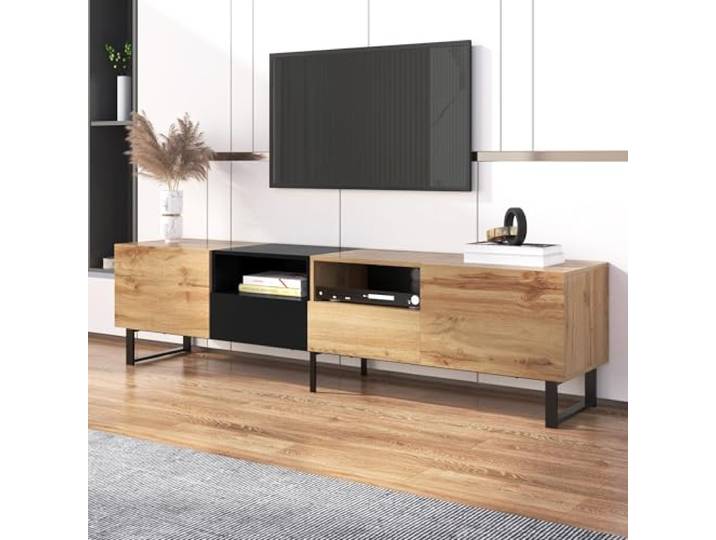 Wohh TV-Ständer mit schwarzem und holzfarbenem Design – geräumiger Stauraum, robuste Konstruktion (190 * 38 * 48)