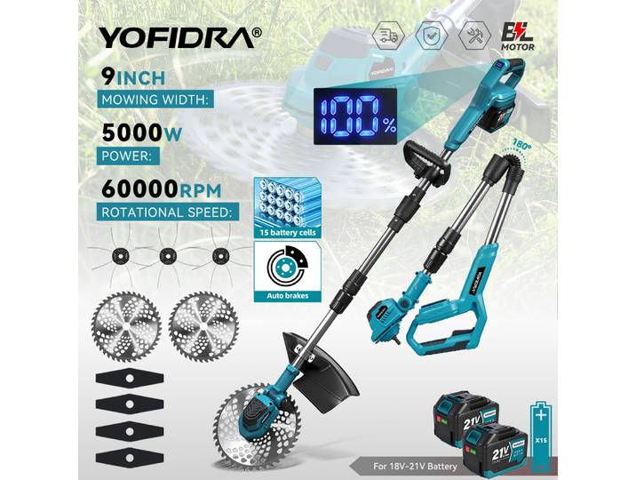 Tondeuse à gazon électrique sans fil YOFIDRA 9 pouces, coupe-herbe réglable, outil de jardinage compatible avec la batterie Makita 21V
