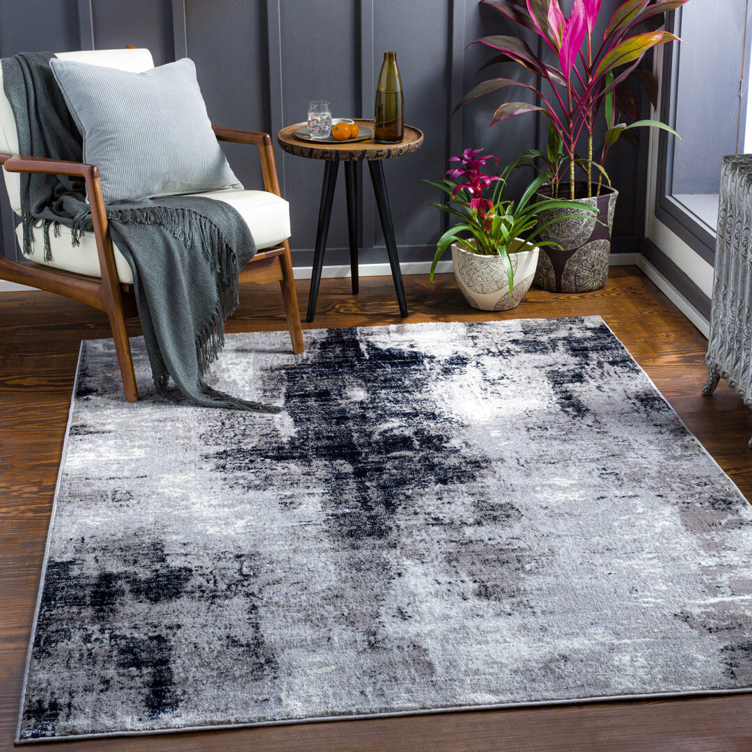 Mistana Roudebush Machine Woven Aqua Rug Grey/Cream Rectangle 200 x 275 cm