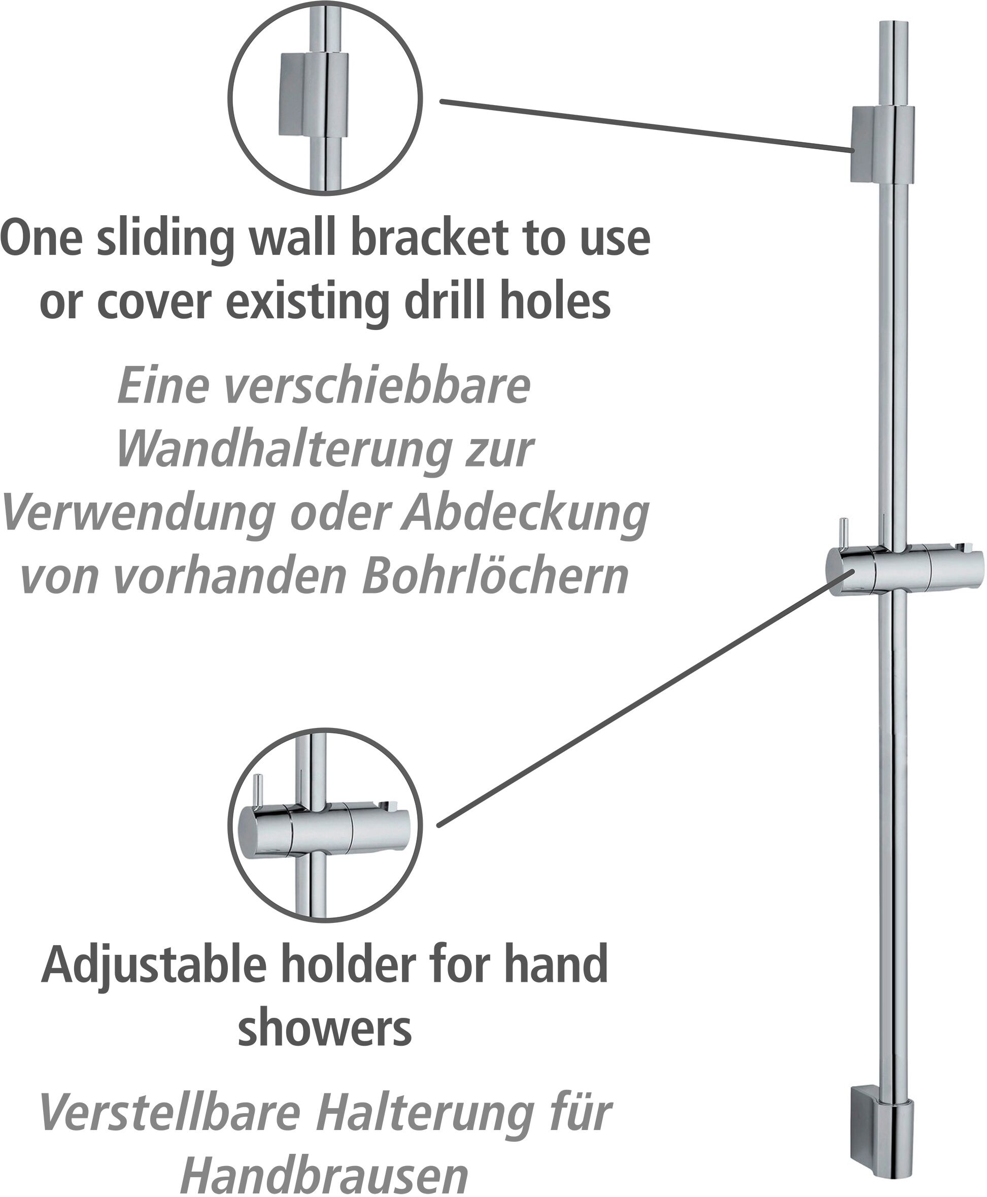 Duschstange WENKO "Classic", silber (silberfarben), T:90cm, Duschkopfhalterungen, Duschstange, Chrom