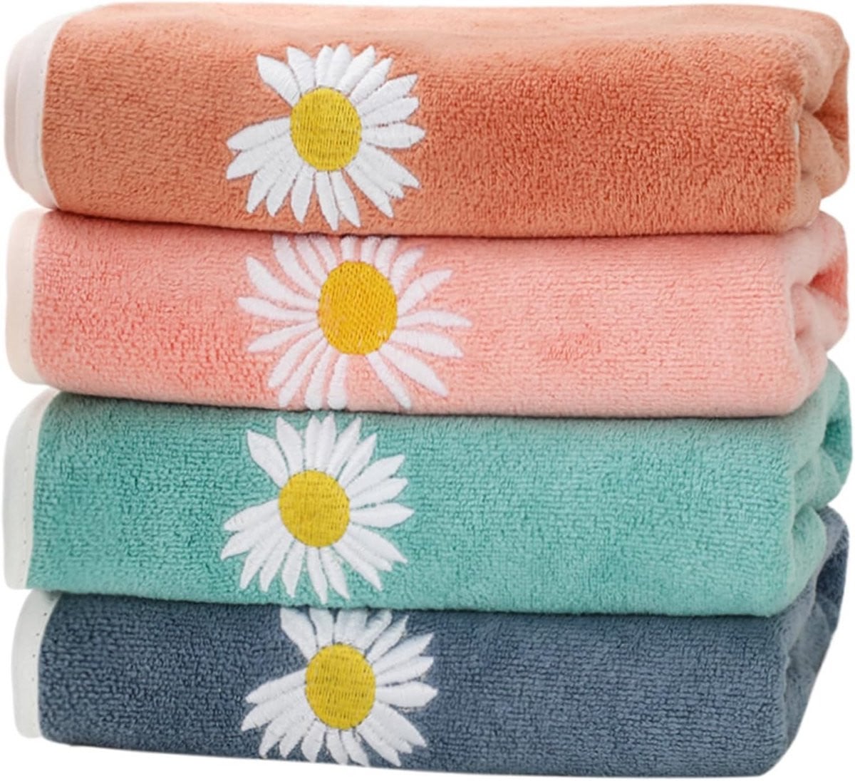 Set van 4 geborduurde multicolor bloemen handdoeken voor de keuken en badkamer