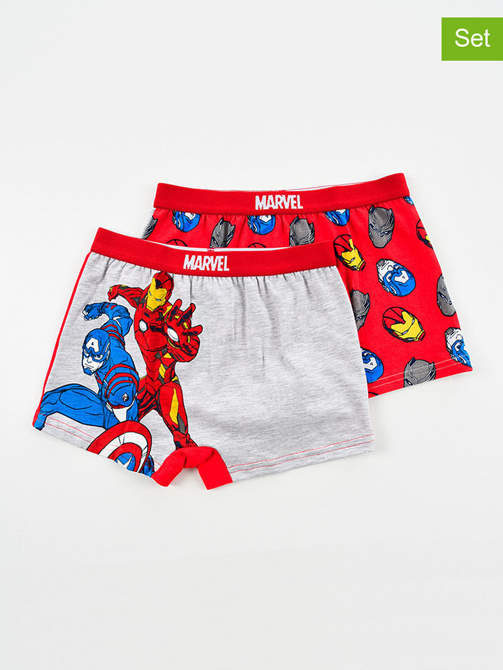 MARVEL Avengers 2er-Set: Boxershorts "Avengers" in Rot/ Grau - 134/140