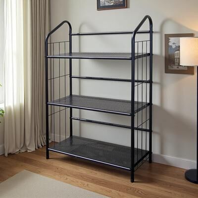 ZWYO HOSIMU "37"" 3-Tier Metal Shelf Unit with 26"" Wide Display, Durable Steel Frame, Scratch-Resistant Finish & Non-Slip Floor Protectors"