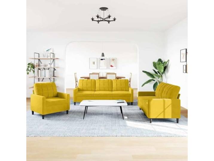 KTHLBRH 3-teiliges Sofaset aus gelbem Samt Gestell aus robustem Metall, Polsterung aus Schaumstoff, modernes Design, 1+2+3-Sitzer