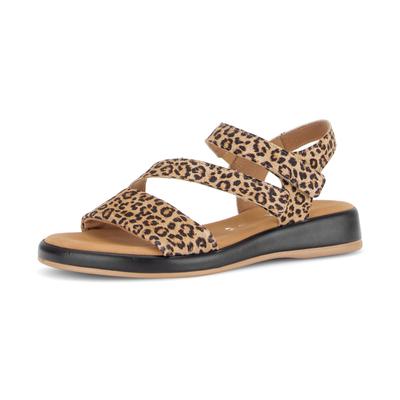 Keilsandalette GABOR "Rhodos", Damen, Gr. 40, Textil, braun (leo), Ziegenveloursleder, Schuhe, Riemchensandale, Sommerschuh in angesagter Leo-Optik, G-Weite