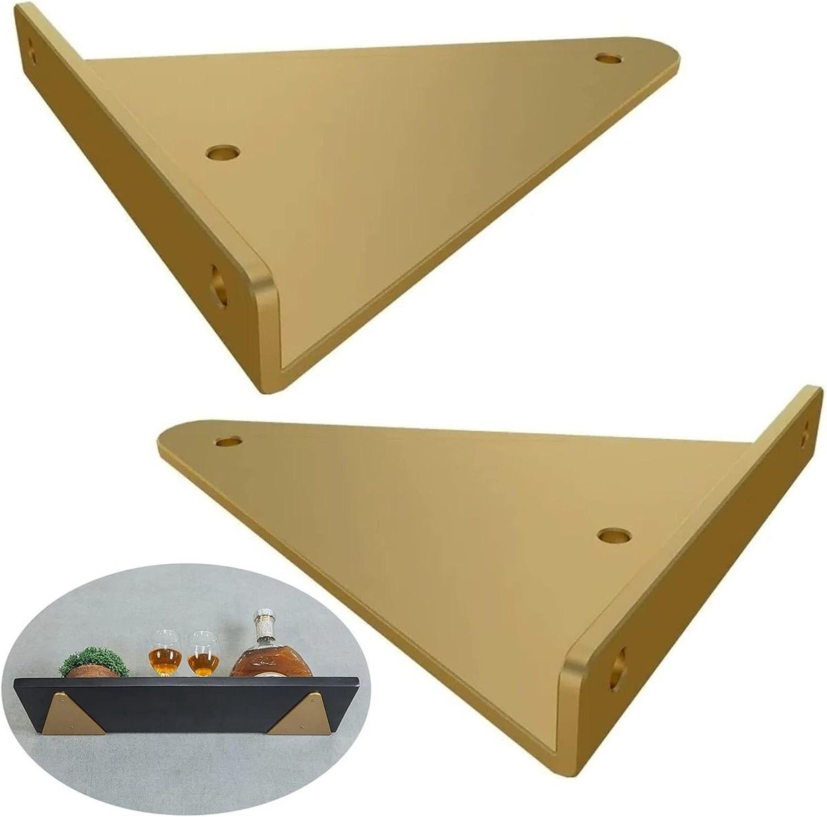 Set van 2 gouden metalen plankdragers voor zwevende planken, 8x10 cm